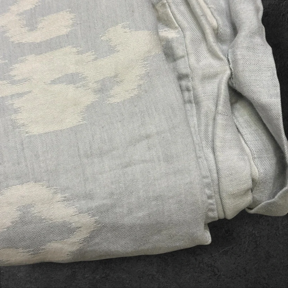 West Elm Light Blue Ikat Cotton Linen Blend Duvet Cover Queen 92x88